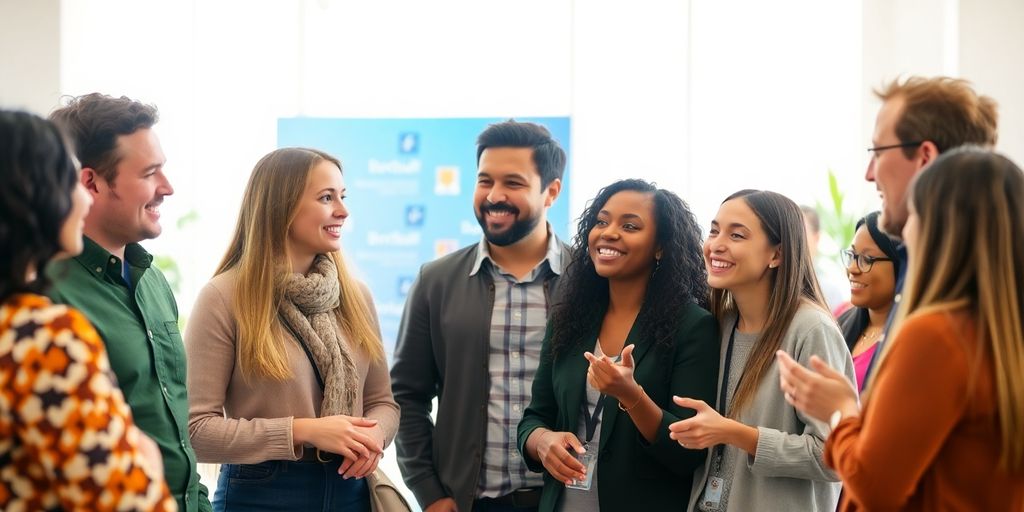 Group of people communicating effectively in a bright setting.