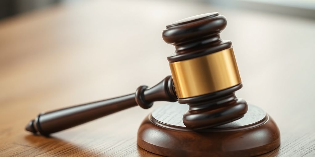 Close-up of a gavel on a wooden surface.